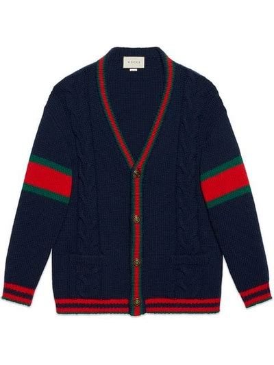 gucci oversize cable knit blue cardigan|Gucci web cardigan.